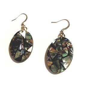 𝅺vtg Abalone Shell & Resin Oval Shaped Earrings 2”